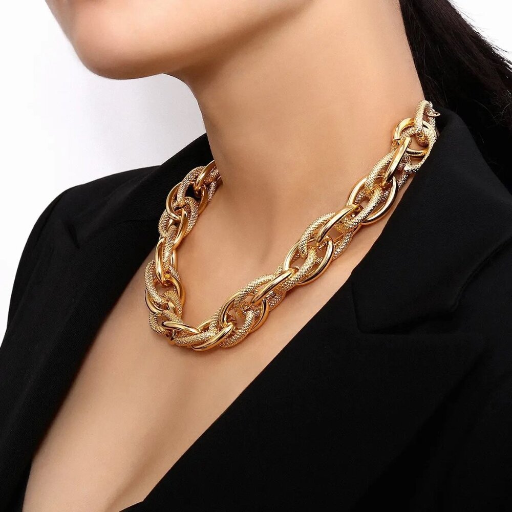 Chunky Choker Necklace - Party Cuban‎ Link Chain Double O Link Necklaces Hip-hop